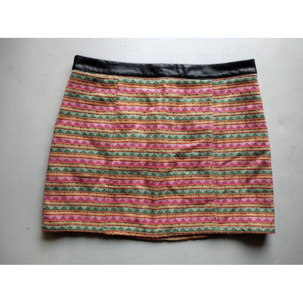 Ya Los Angeles Tribal Geometric‎ Print Faux Leather Trim Mini Skirt Size L